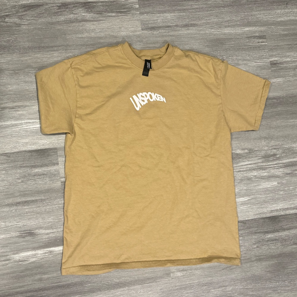 Gildan Heavyweight “Love is the Reason” 100% Cotton Tan Short Sleeve Tee Large